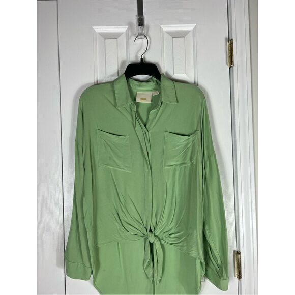 Maeve Womens Green Button Up Blouse Size M - Picture 1 of 4